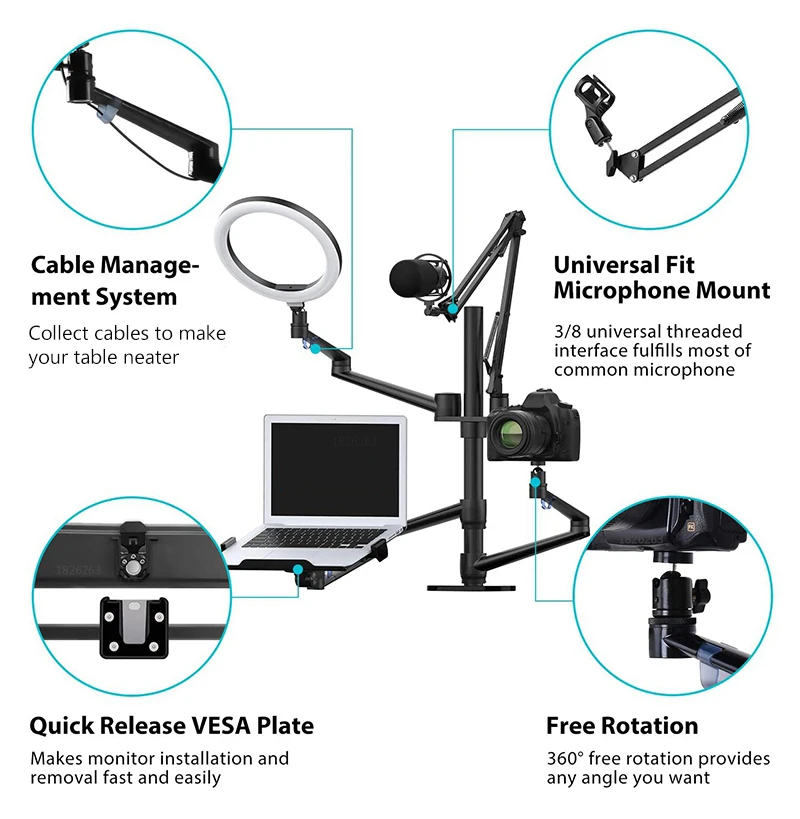 Set di supporti Live da tavolo 6 in 1 con 10 "LED Ring Light supporto per microfono supporto per Monitor supporto per Laptop per Youtube Makeup Video Liv