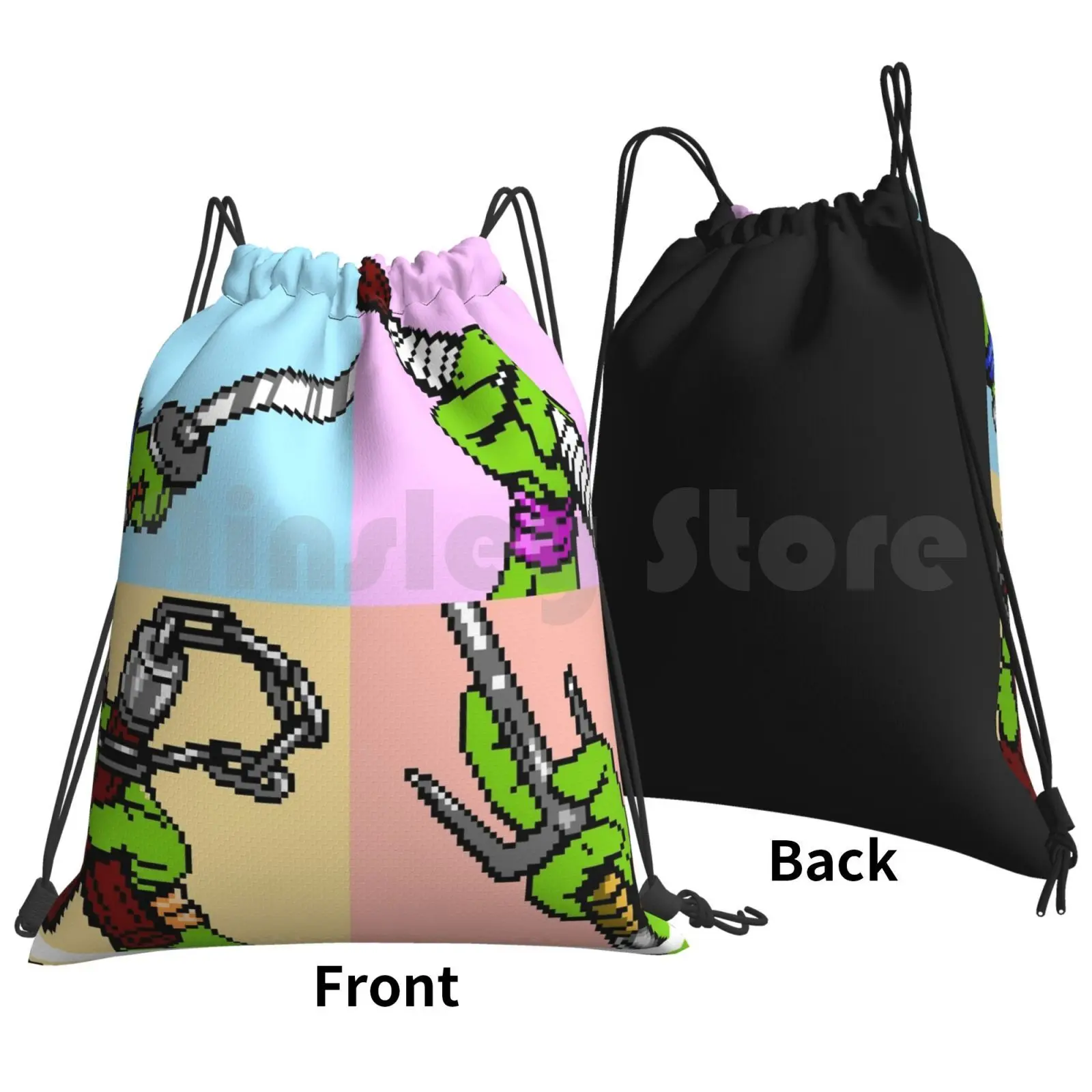 Backpack Drawstring Bags Gym Bag Waterproof Video Games Pixelart Pixel Art Sprite Sprites Retro Classic Vintage Game