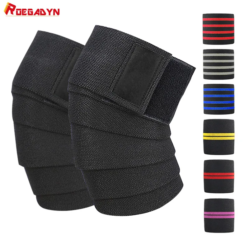 ROEGADYN Professional Weightlifting 2m Elastic Knee Wrap Fitness Knee Support Brace Heavy Weight Squat Training Knee Brace