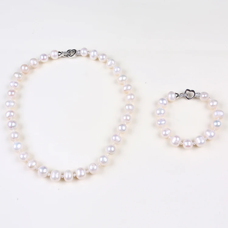 

round shaped freshwater pearl necklace and bracelet jewelry sets for party