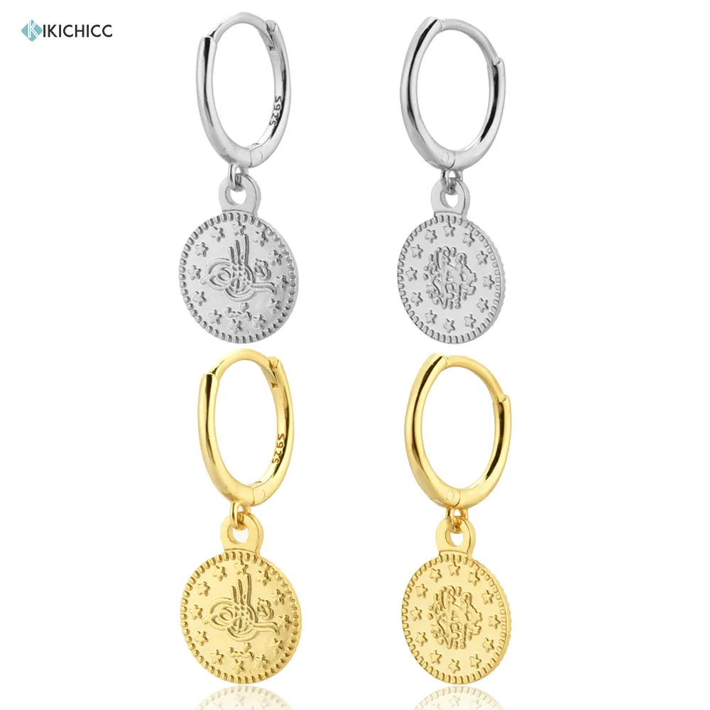 

Kikichicc 925 Sterling Silver Gold Coins Drop Earring 2020 Rock Punk Fashion Luxury Circle Round Piercing Fine Jewelry For Women