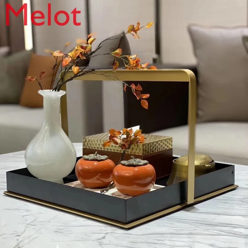 

Chinese Style Metal Cabas Tray Storage Box Iron Craft Decorations Stylish Simple Living Room Hand-Carried Box Soft Decoration