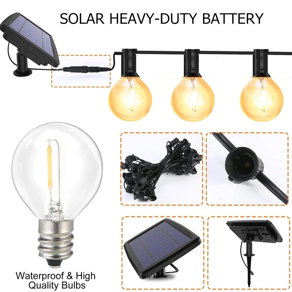 luz solar Guirnalda de luz Led Solar para exteriores, Bombilla G40 impermeable para decoración de jardín, iluminación de Camping y Navidad