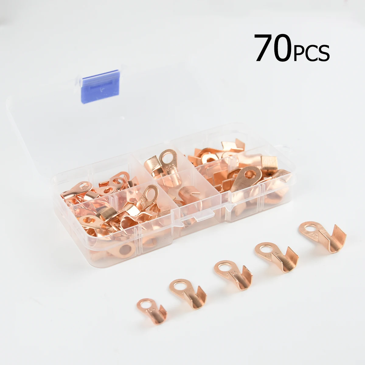 70PCS Battery Cable Copper Open Barrel Ring Lug Terminals Connectors Assortment Kit Wire Crimp Connector OT 10A 20A 30A 40A 50A