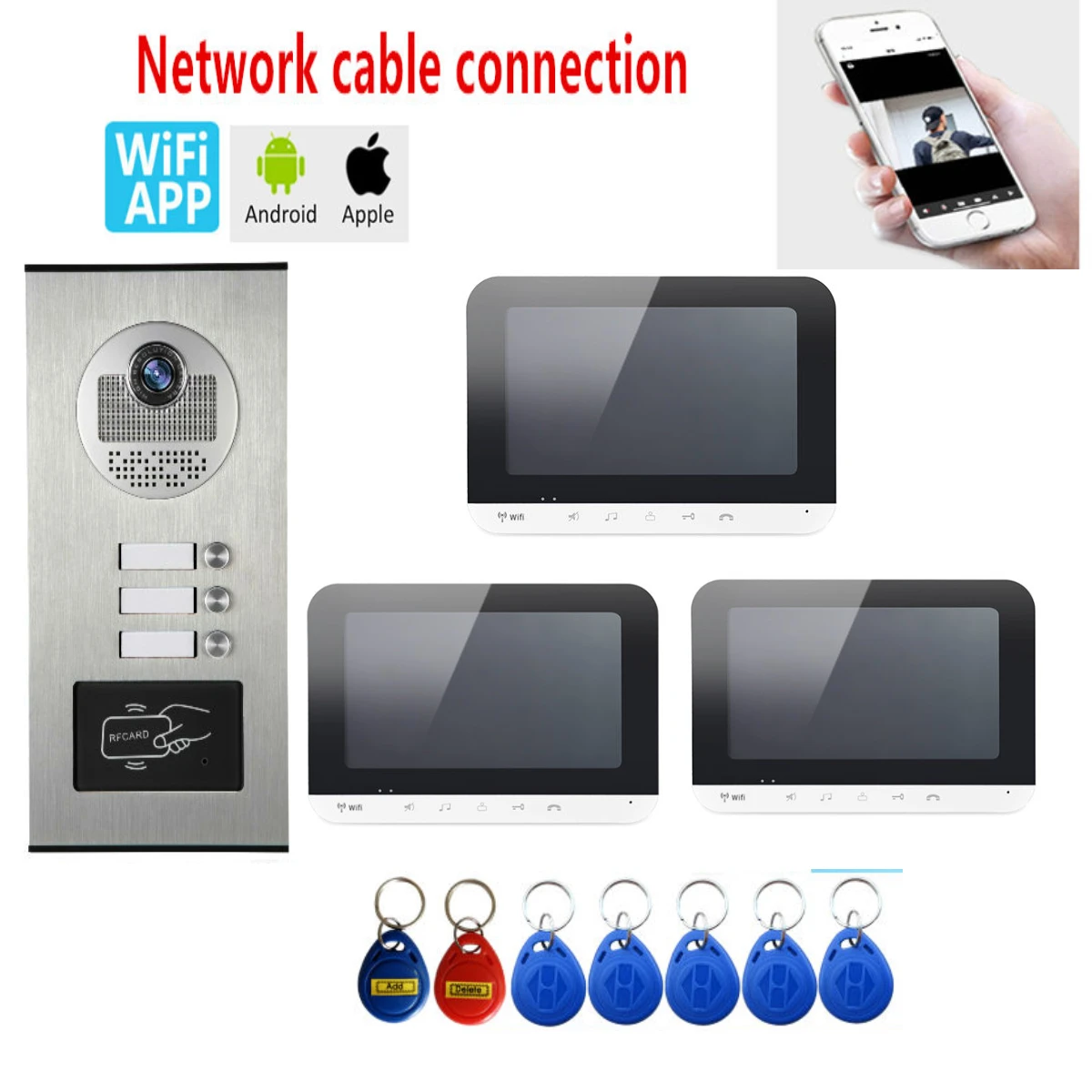 

7 ‘’ WIFI wired video intercoms for home indoor Monitor APP control to unlock video, intercom Doorbell with Waterproof camera