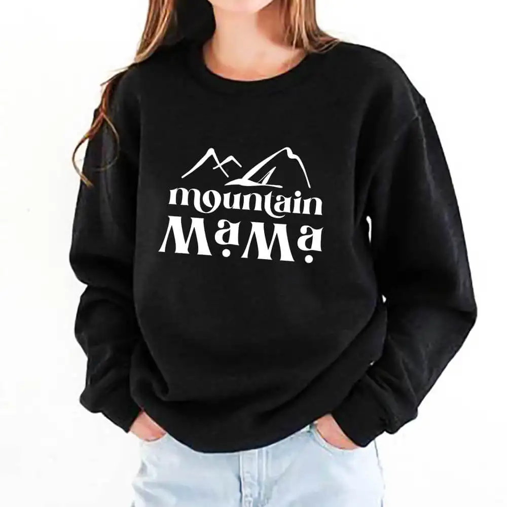 Mountain Mama 100%Cotton Printed Women Sweatshir Momlife Spring Autunm Casual O-Neck Pullovers Long Sleeve Top Gift for Mom