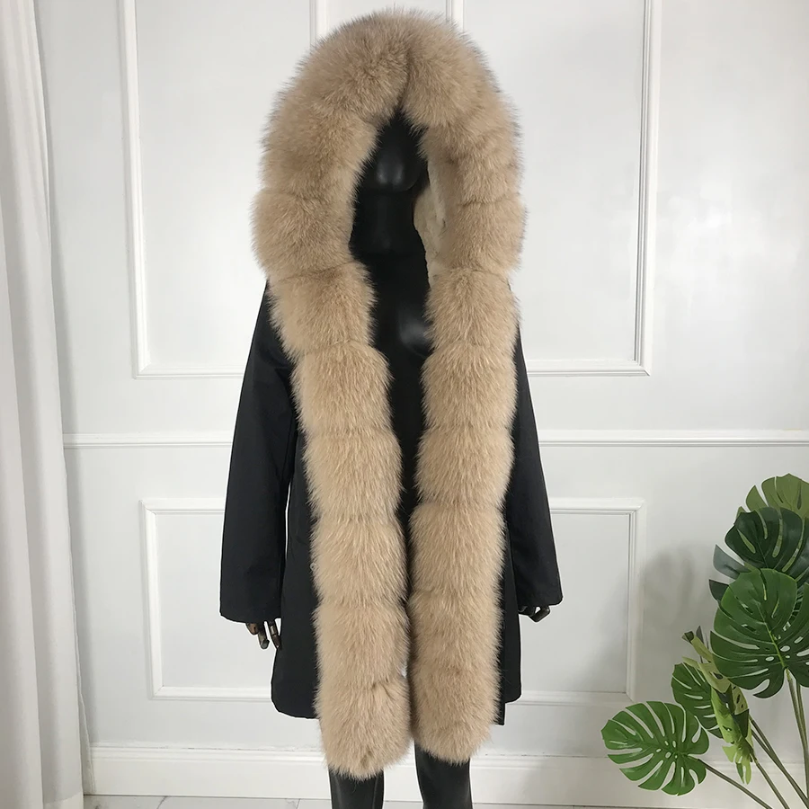 Parka en fourrure de lapin naturel pour femme, col en fourrure de renard véritable, luxe, haute qualité, hiver, 2024