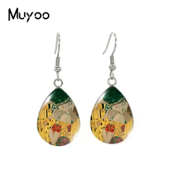 2021 New Gustav Klimt The Kiss Tear drop Earring Oil Painting Fish hook Earrings Glass Cabochon Jewelry Handmade Items