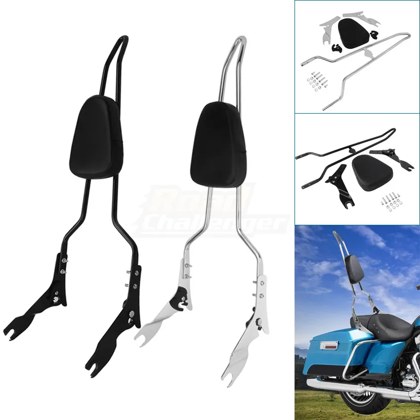 Black Chrome Motorcycle Passenger Backrest Rear Sissy Bar For Harley Touring Street Glide Road King 2009-2020 Accessories