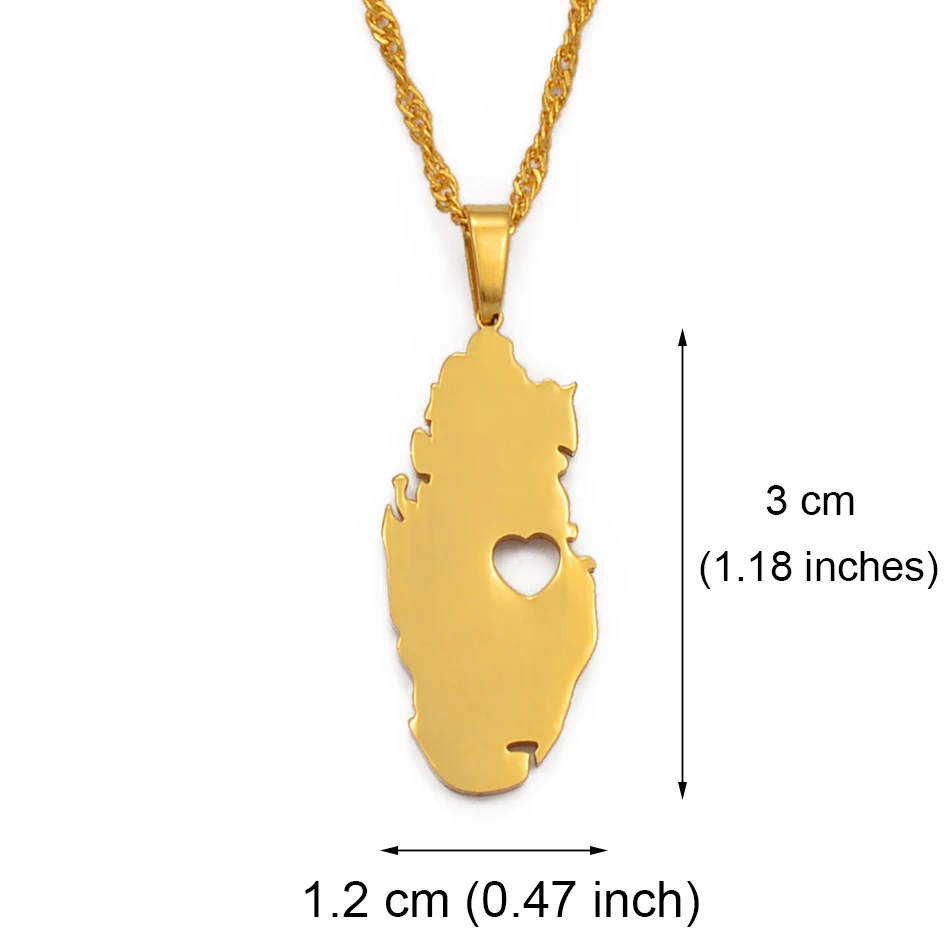 Anniyo Gold Color Qatar Map With Heart Pendant Necklaces Jewellery Countries Maps Qataris Maps #027221