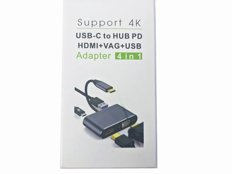 USB Type C 3.1 to HDMI-Compatible  4K VGA 1080P USB 3.0 Hub Thunderbolt 3 USBC 60W PD Port Splitter Cable for Macbook Pro/XPS 13