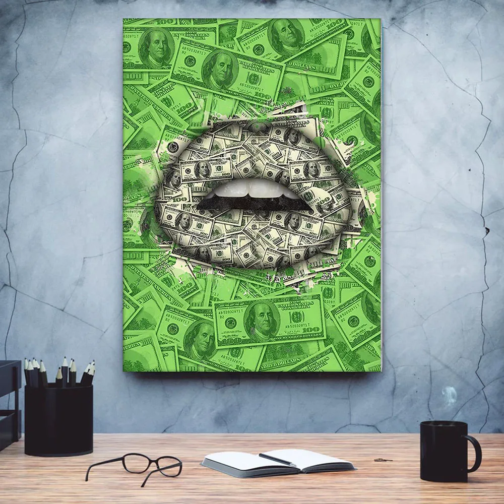 Wohnkultur Leinwanddrucke Oil Painting Poster sexy Lippen and Money Wandkunst for Night Hintergrund nordische modulare Bilder