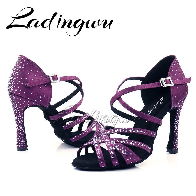 Ladingwu-zapatos de baile latino para mujer y niña, calzado de Salsa, Tango, deportes de interior, baile de salón profesional violeta, novedad