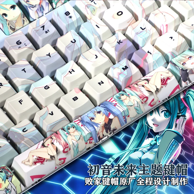 

1 Set PBT 5 Sides Dye Sublimation Keycaps Two Dimensional Anime Beauty Girl Key Caps For ANSI Layout Mechanical Keyboard