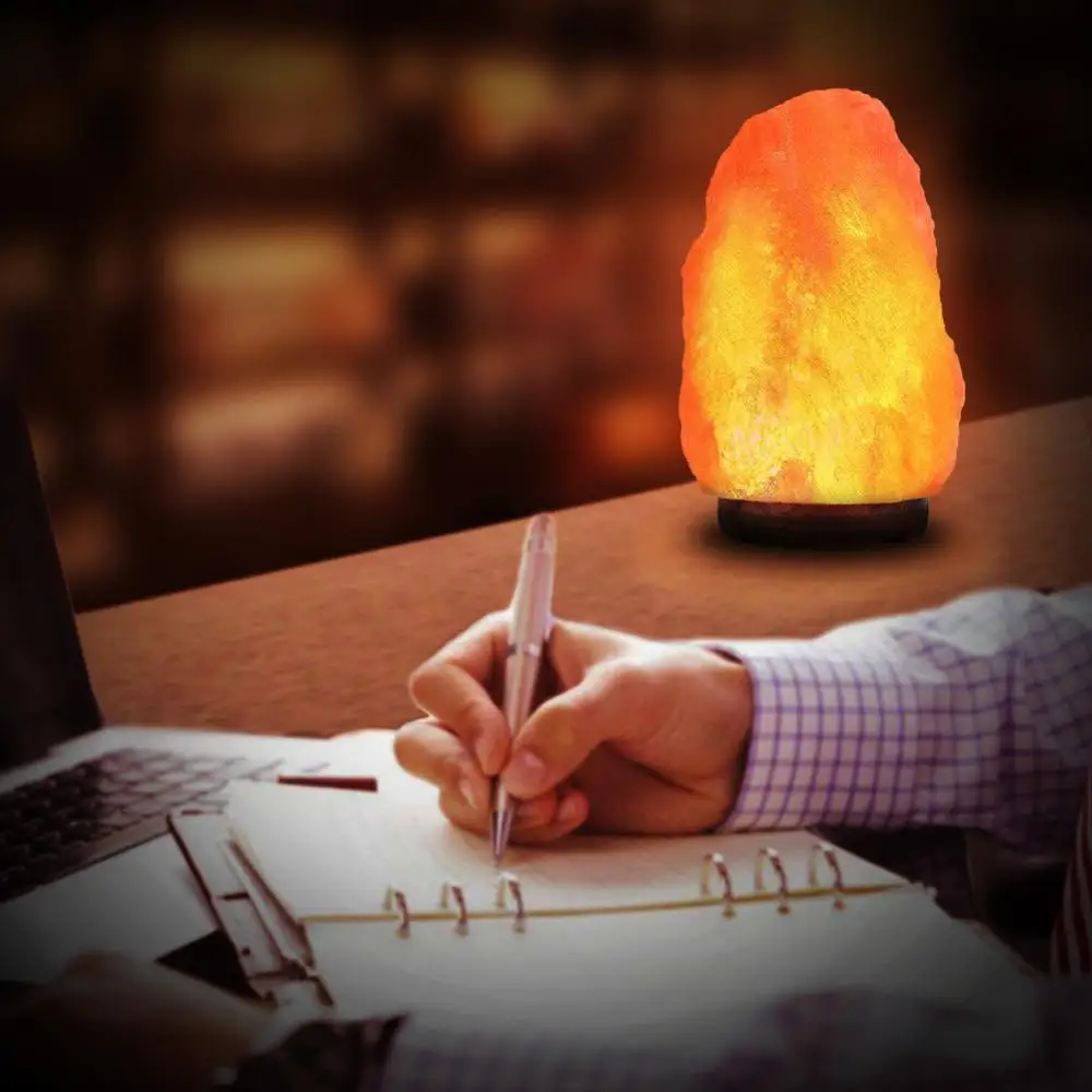 New High Efficiency Hand bedroom lamp Carved USB Wooden Base Himalayan Rock Salt Lamp Air Purifier Night Light gift small night