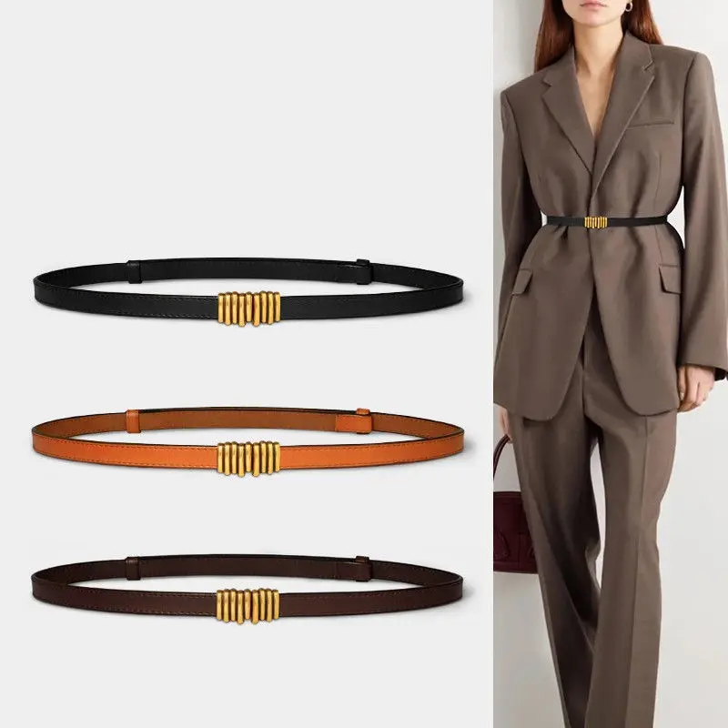 Fashion Thin Belt Female Elastic Waist Strap Leather Black Belt for Women Dress Sweater Coat Clothing Decorations Accessories