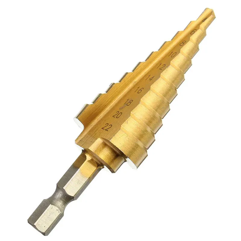 Newest 1PC 4-22MM HSS 4241 Step Cone Drill Bit Hex Titanium Wood Drilling Hole Cutter For Sheet Metal Best Promotion