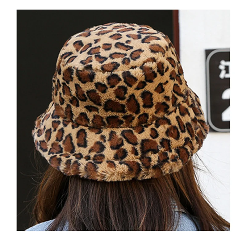 Fisherman Autumn Winter Women Bucket Hat Cap Lady Warm Panama Fashion Zebra Faux Fur Thick Girls Hats For Women Bucket Caps New