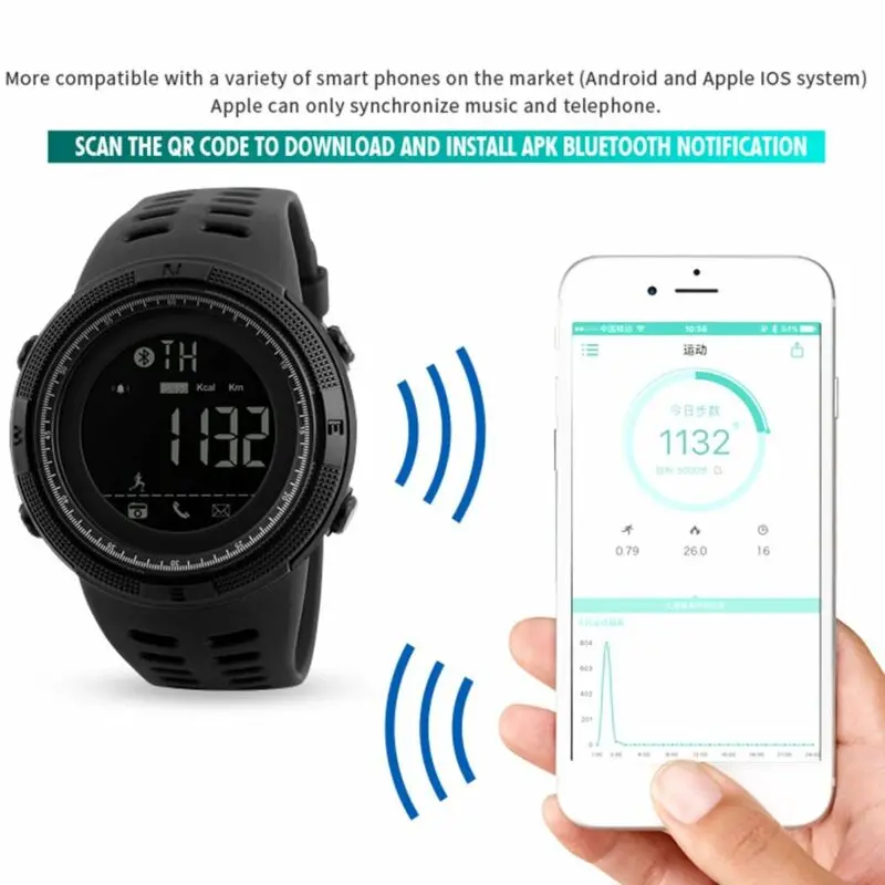 Fashion Men\'s Women\'s Tactical Smart Watch Bluetooth Digital Sports Wrist Watch Waterproof Military