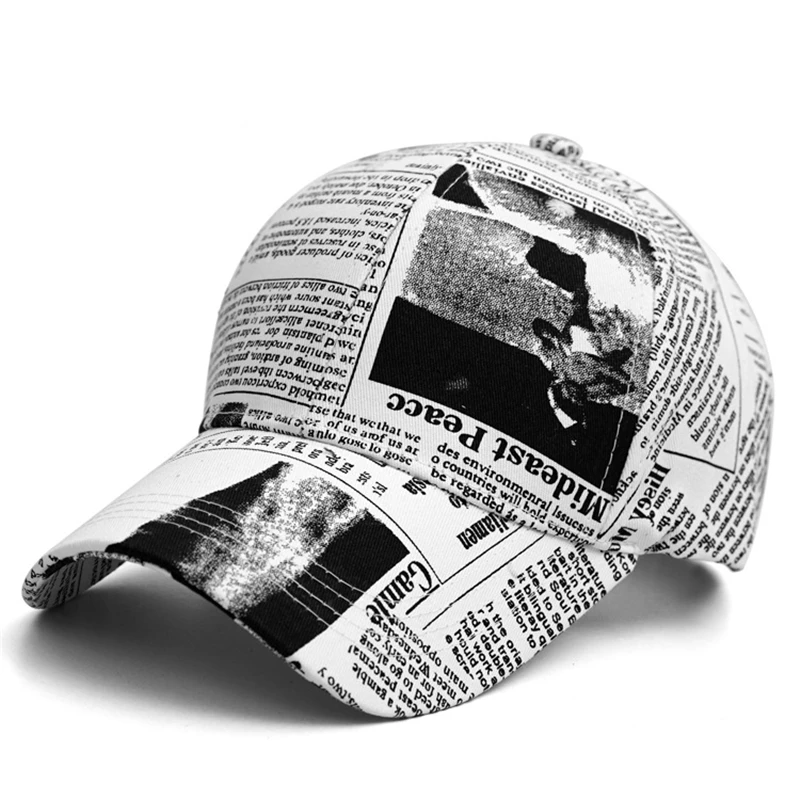 Spring Autumn Fashion Retro Cotton Newspaper Baseball Cap Unisex British Style Outdoor Snapback Hat Old School Bq175