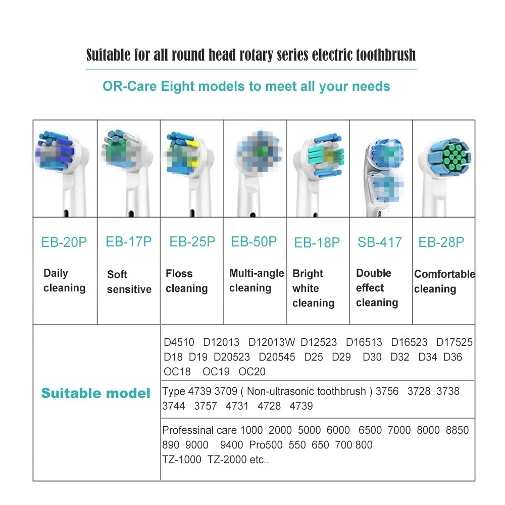 Cabezales de repuesto para cepillo oral B D12,D16,D29,D20,D32,OC20,D10513, DB4510k 3744 3709 3757 D19 OC18 D811 D9525 D9511, 20 unidades