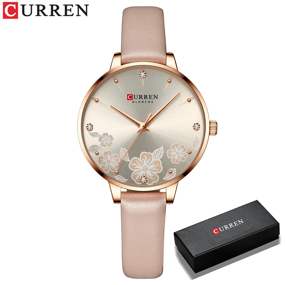 CURREN Uhren Frauen Marke Leder Quarz Armbanduhren Luxus Design Uhr für Damen Charme Blumen Zifferblatt Montre Femme