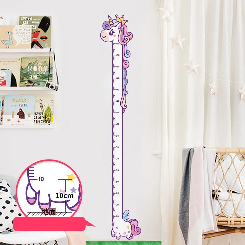 Unicorn Cartoon Height Measure Wall Sticker For Kids Room Vinyl Wallpaper Children Height Growth Chart Measure Wall decals Gift