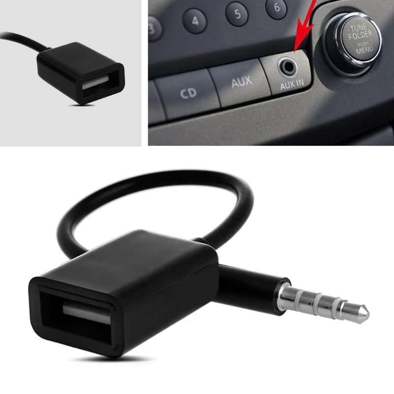 3.5mm Male AUX Plug Jack To USB 2.0 Female Converter Cable Cord Car MP3 Q39D