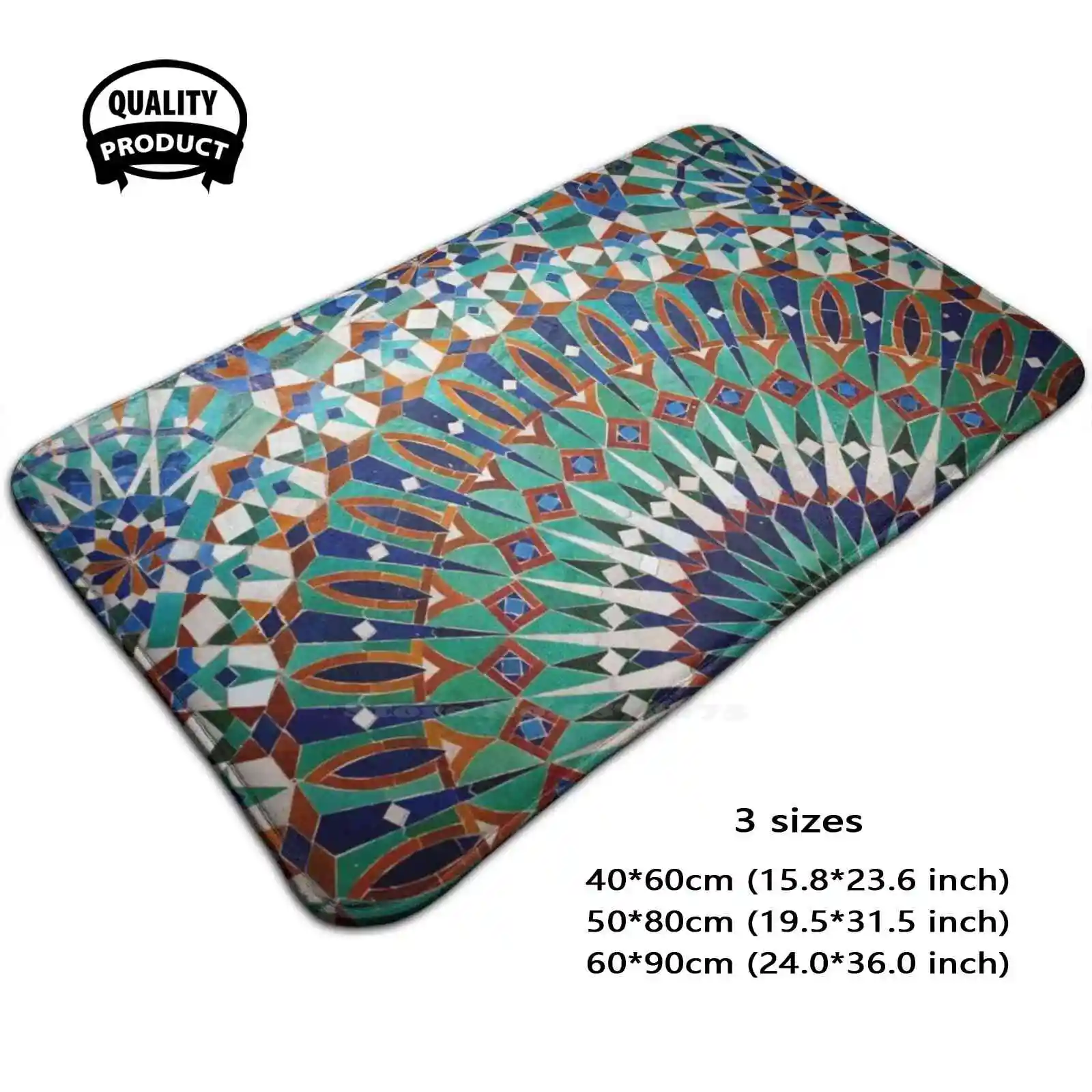 Pattern Soft Cushion Home Carpet Door Mat Car Rug Morocco Moorish Moroccan Green Blue Tile Patterns Rabat Colourful Color