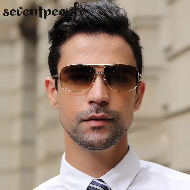 Vintage quadratische Sonnenbrille Männer Luxusmarke Designer Metallrahmen Sonnenbrille für männliche Mode rechteckige Sonnenbrille Gafas de Sol – Detail 11