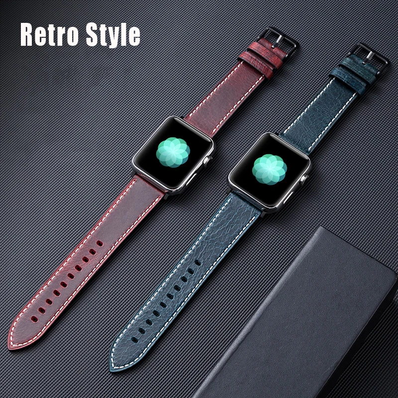 Leather strap For Apple watch band 44mm 40mm iWatch band 38mm 42mm Genuine leather bracelet Apple watch 6 5 4 3 se 44 40 42 38mm