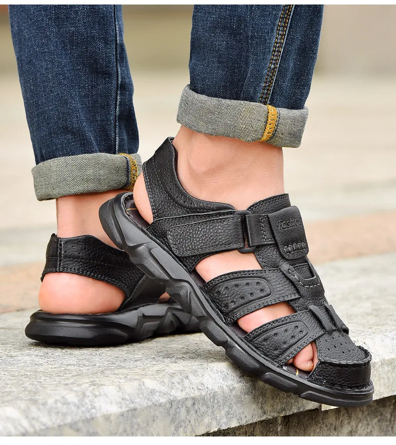 Echt leder Freizeit schuhe für Männer hochwertige klassische Herren Sandalen Sommer Outdoor Walking Herren Turnschuhe atmungsaktive Herren Sandalen – Detail 20