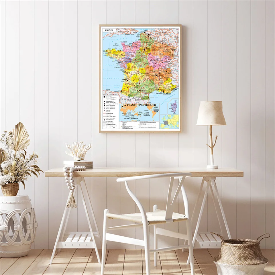 A2 Size Transportation Map of The France Wall Poster Non-smell Canvas Painting Travel School Supplies Home Decoration In French