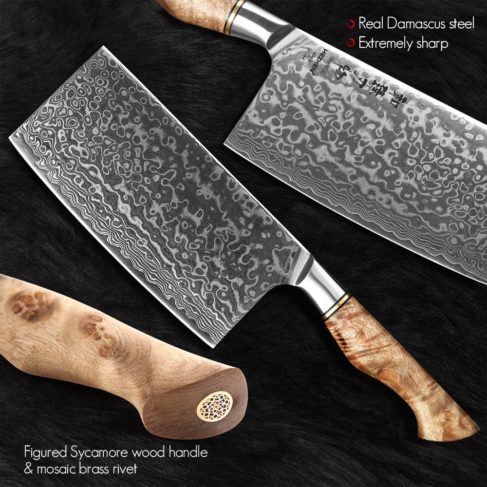 HEZHEN 6.8 Inch Cleaver Knife Professional 67 Layer Damascus Steel  Japanese Cook Knife Meat Fish Vegetable Kitchen Knife