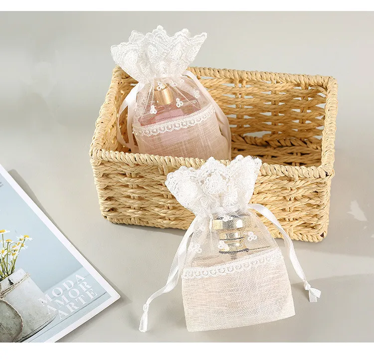 

Подарочные пакеты из органзы, 10x14 см, кружевные мешочки на шнурке для ювелирных изделий, белые свадебные вечерние пакеты для конфет, 50 шт./лот