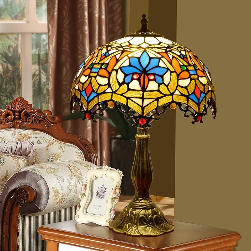 European Creative Tiffany Stained Glass Living Room Bedroom Restaurant Bar Hotel Decoration Bedside Table Lamp E27 AC110V 240V