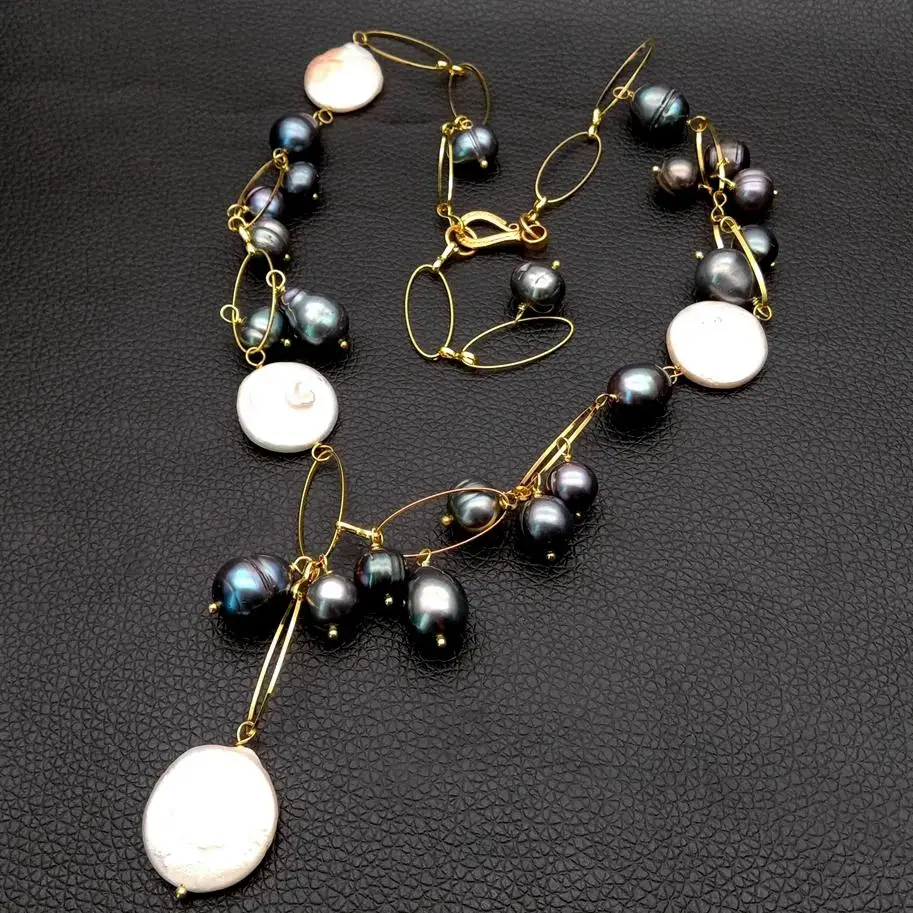 21' White Coin Pearl Black Rice Pearl Chain Necklace for Women Romantic Jewelry Gift
