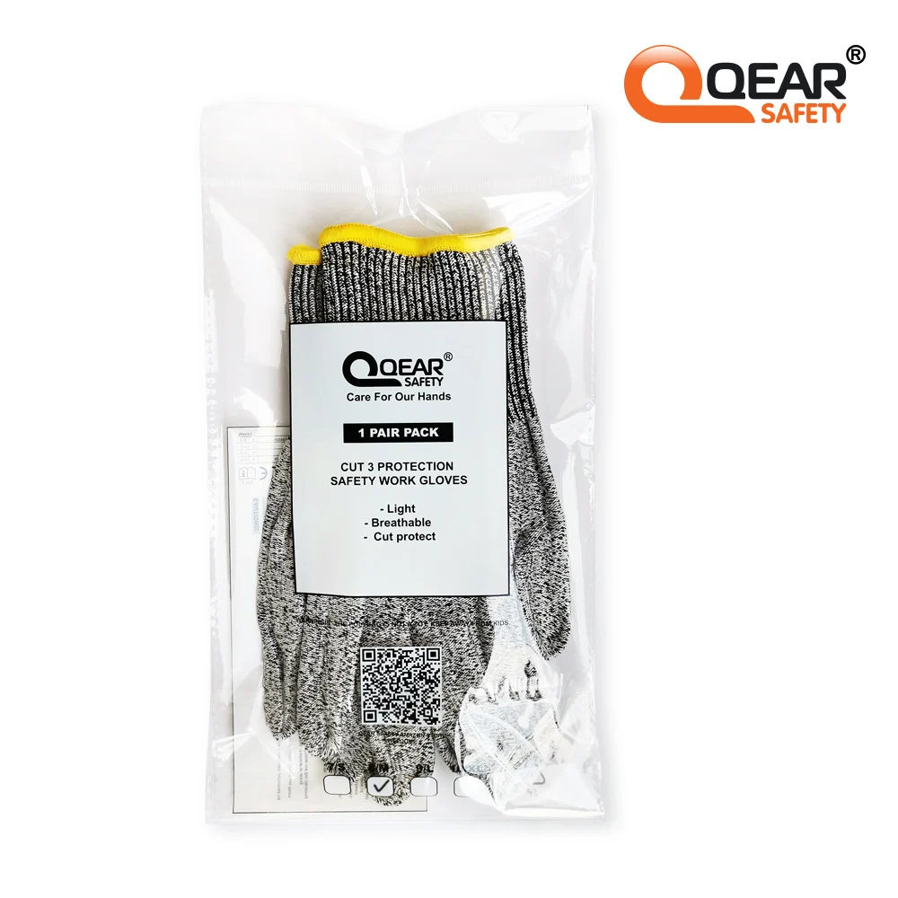 QearSafety Cut Protect Level 3 HPPE Knitted Liner Safety Work Gloves, non-coated, great dexterity, fit to hand