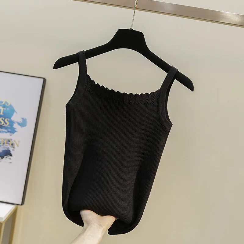 Hot Selling  Summer Style Tank Tops For Women's Knitted Solid Color  Cami Camisole Female Camisas Mujer D350