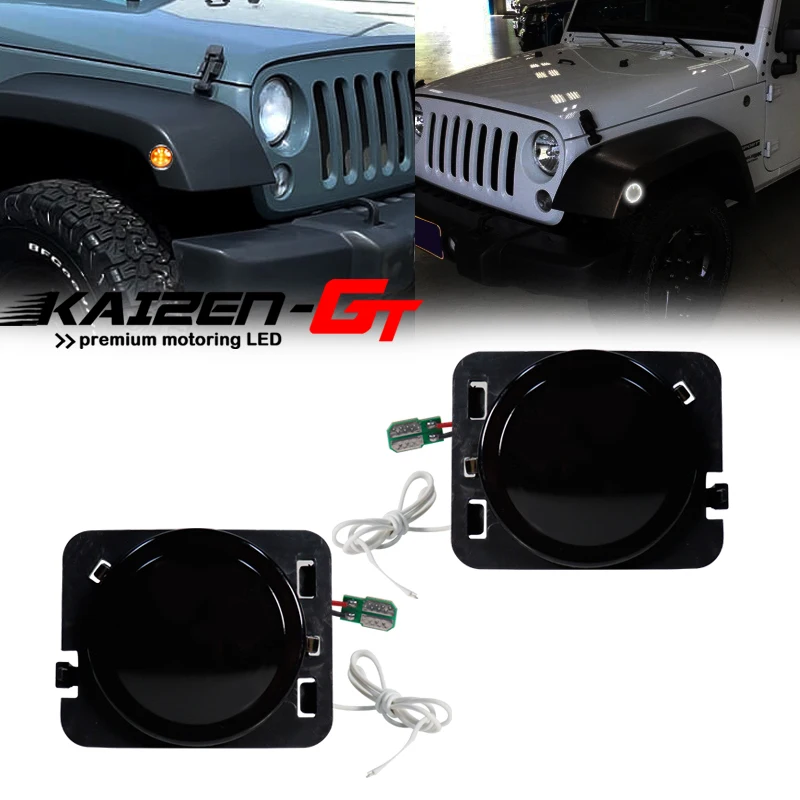 

Желтые дневные ходовые огни для переднего крыла с белыми дневными ходовыми огнями для Jeep Wrangler JK или JK Rubicon Unlimited 2007-2017