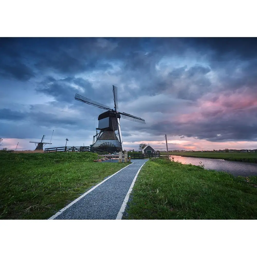 Windmill Grassland Path River Photo Backdrop Customized Background for Children Baby Portrait Scenery Photocall Photography Prop