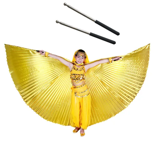 Imagen 2 del producto Trajes de danza del vientre alas niños danza del vientre adulto Bollywood danza del vientre alas angulares oro niñas niños 11 colores con palos