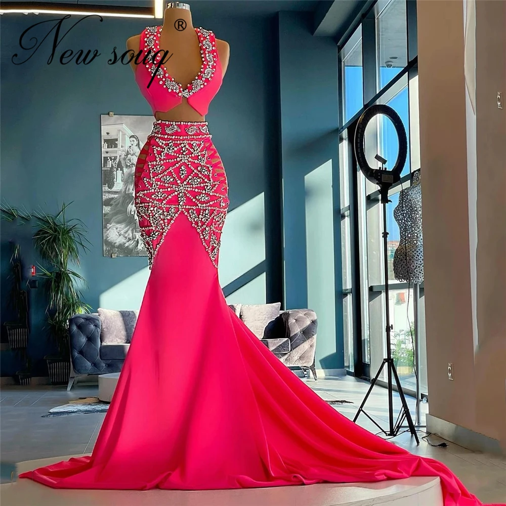 

Two Pieces Beads Evening Dresses For Women 2022 Dubai Crystals Wedding Party Gowns Arabic Celebrity Prom Dress Vestidos De Festa