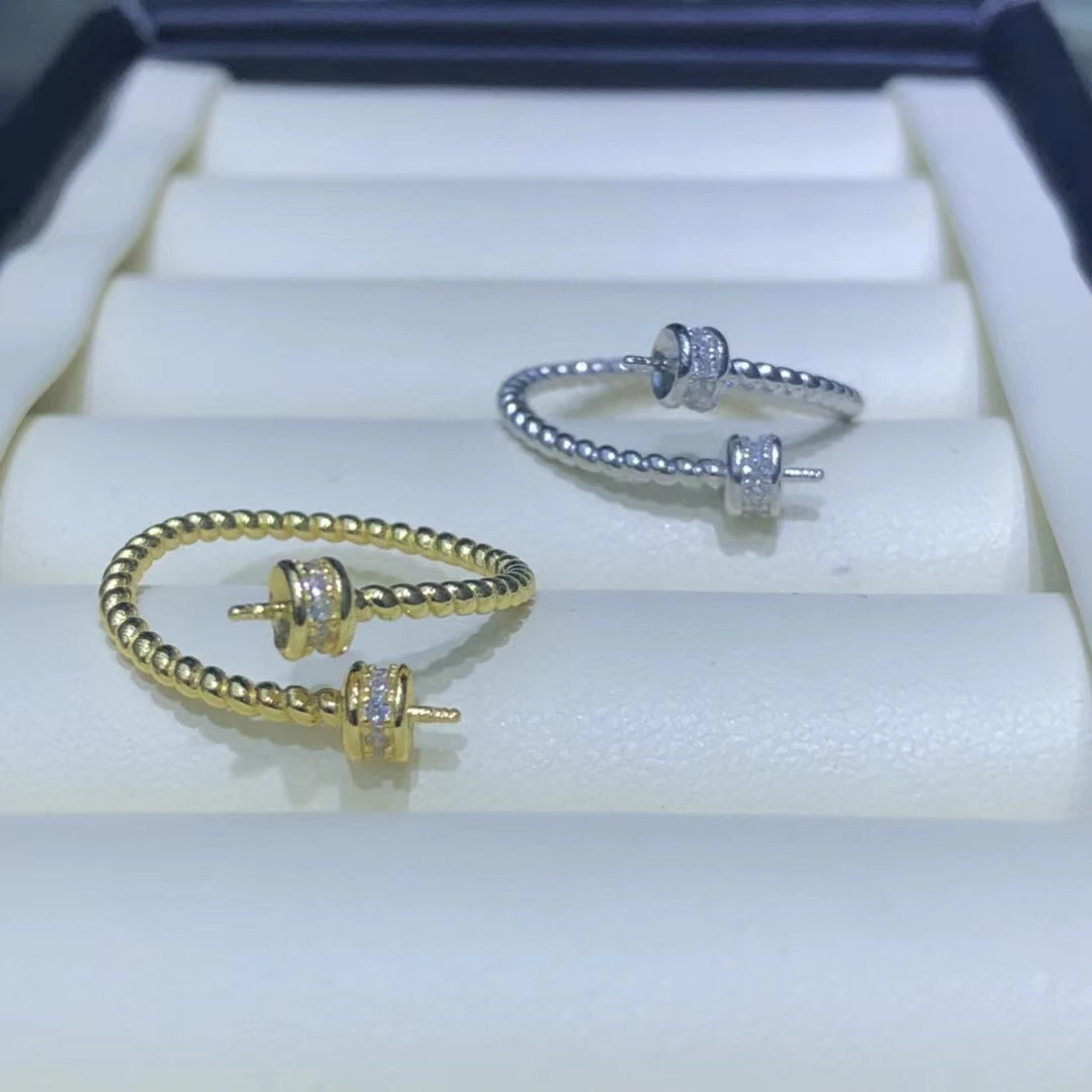 

S925 Sterling Silver Adjustable Size Ring Base Settings Findings Mountings Parts for Pearl Corals Jade Crystal Agate 5pcs/lot