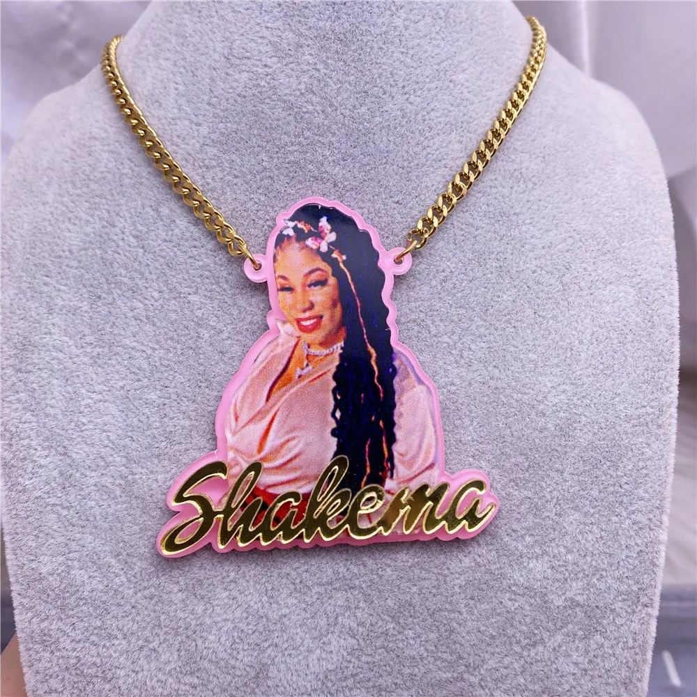 Custom Name Picture Necklace for Women Personalized  Acrylic Pendent Necklace Halloween Custome Jewelry for Women Memorial Gift