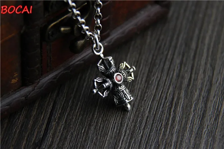 

S925 sterling silver Thai silver vajra buddhist talisman vajra bell pendant for men and women