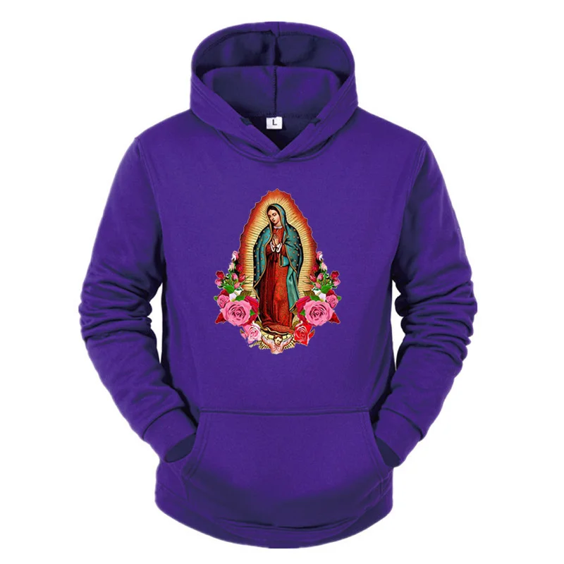 Women\'s Virgin Mary of Guadalupe Printed Hoodie Couple Clothes Korean Fashion Hoodies Warm Sweatshirt Autumn