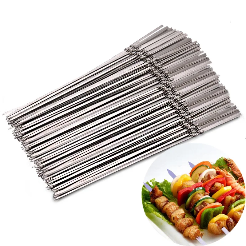 

5pcs Reusable flat stainless steel barbecue skewers bbq Needle stick For outdoor camping picnic tools cooking tools