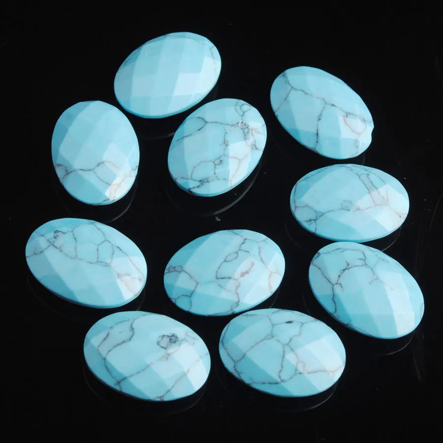 WOJIAER Oval Bead Natural Stone Blue Turquoises Facted 13x18x6 mm Cabochon Beads for Jewelry Ring Making Necklace DIY Z9036