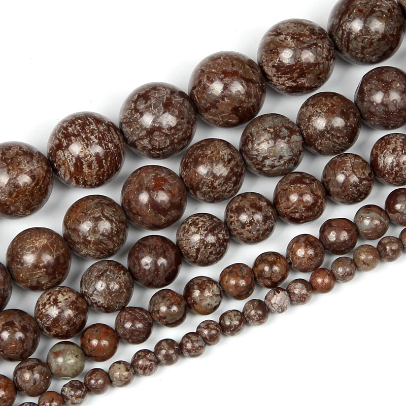 Natural Stone Smooth Brown Alabaster Charm Round Loose Beads For Jewelry Making Needlework Bracelet Diy Strand4-12MM